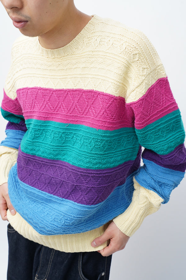 "Polo by Ralph Lauren" -Multi Color Border Cotton C/N Knit Sweater-
