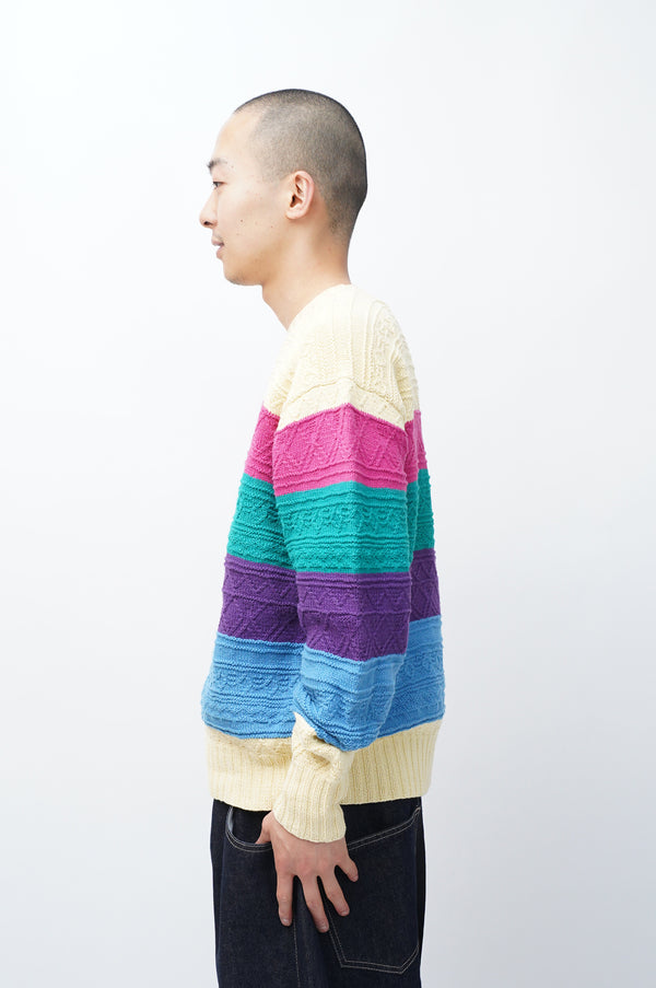"Polo by Ralph Lauren" -Multi Color Border Cotton C/N Knit Sweater-