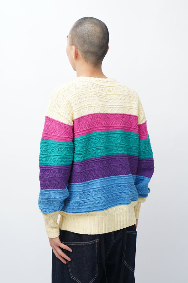 "Polo by Ralph Lauren" -Multi Color Border Cotton C/N Knit Sweater-