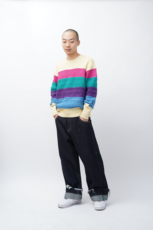 "Polo by Ralph Lauren" -Multi Color Border Cotton C/N Knit Sweater-