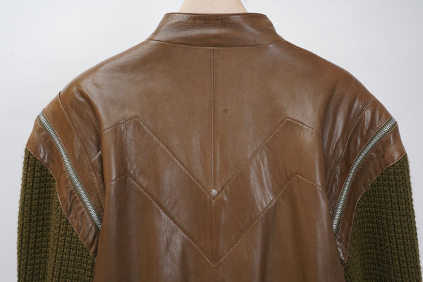 80's "Claude Montana" -Lamb Leather/Wool Knit Switched Zip-up Jacket-