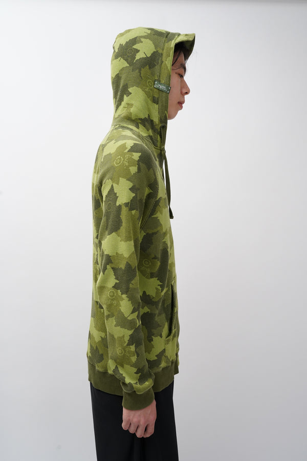 "Lng Roots and Equipment" -Leaf Pattern Thermal Zip-up Hoodie-