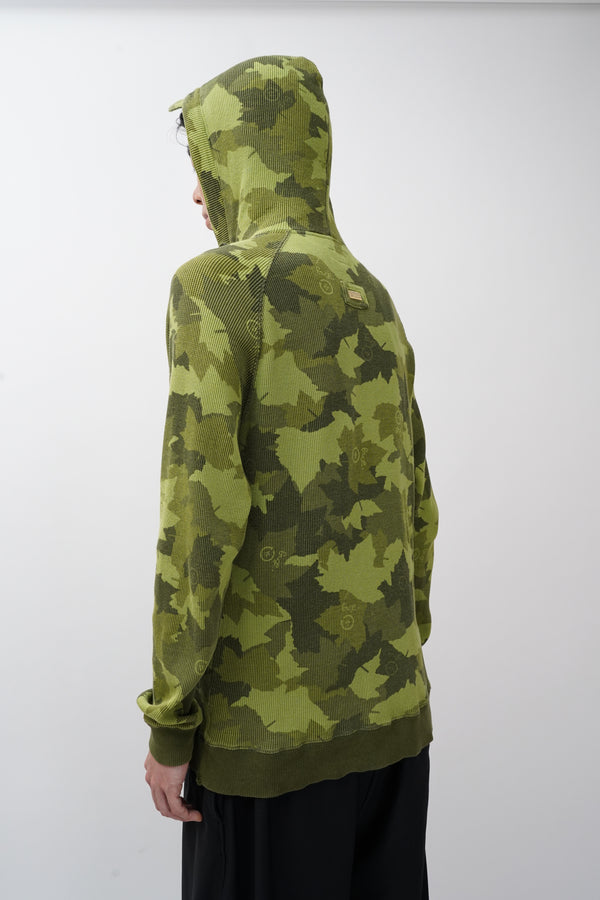 "Lng Roots and Equipment" -Leaf Pattern Thermal Zip-up Hoodie-