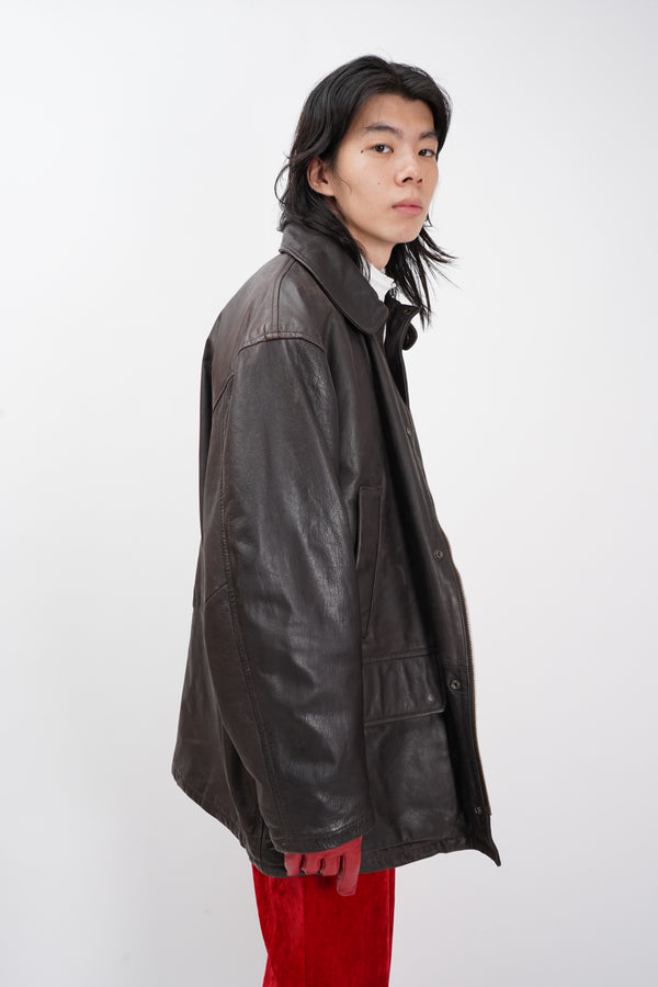 90's "Armani Jeans" -Leather Car Coat-