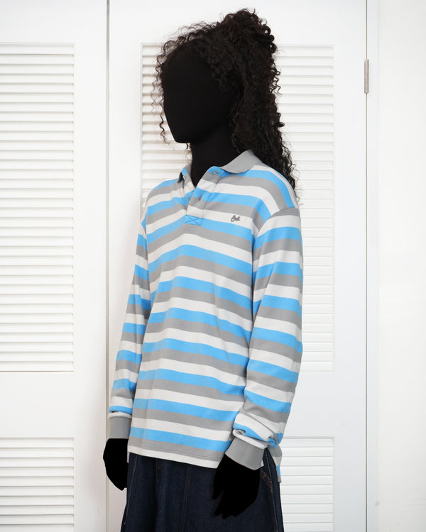-STRIPED LONG SLEEVE POLO KNIT-