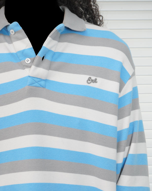 -STRIPED LONG SLEEVE POLO KNIT-