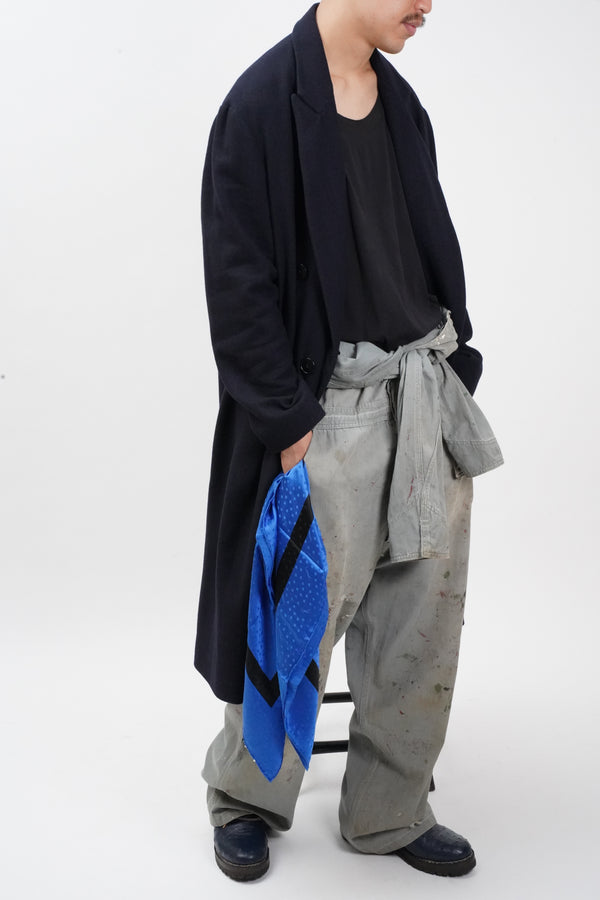 -DARK BLUE HERRINGBONE WOOL 6BW LONG COAT-