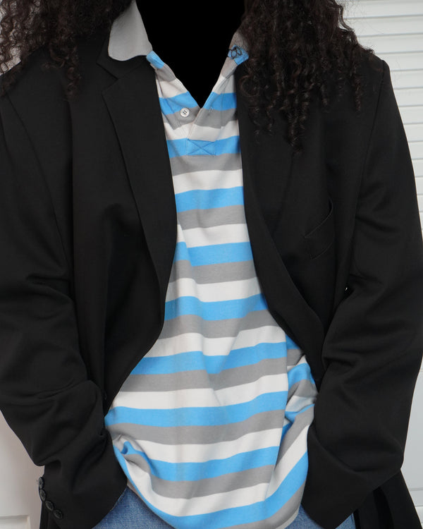 -STRIPED LONG SLEEVE POLO KNIT-