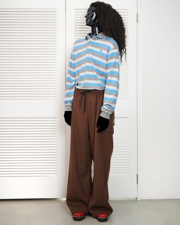 -STRIPED LONG SLEEVE POLO KNIT-