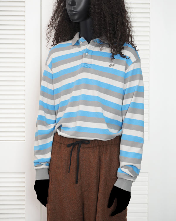 -STRIPED LONG SLEEVE POLO KNIT-