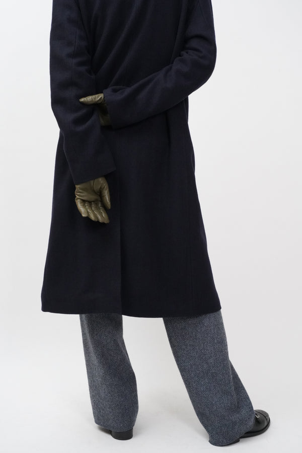 -DARK BLUE HERRINGBONE WOOL 6BW LONG COAT-