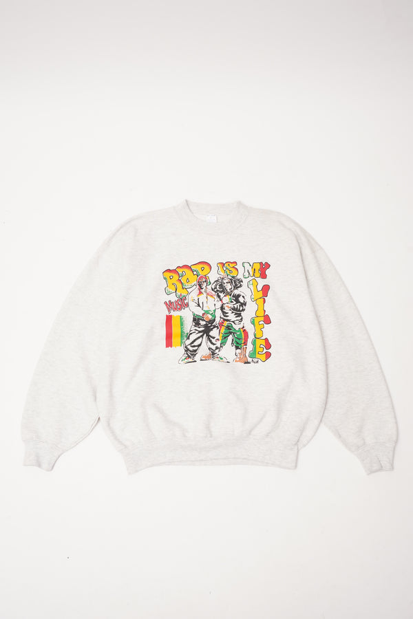 90's "BAY CLUB" -"RAP IS MY LIFE" Printed C/N Sweat-