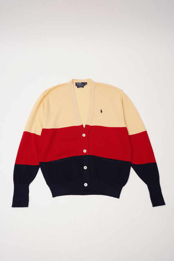 90's "POLO RALPH LAUREN" -Border Pattern Wool Knit Cardigan-