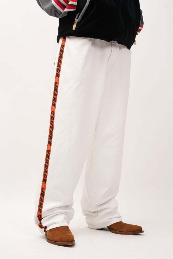 "VERSACE" -Side Line Tape Tapered Baggy Pants-