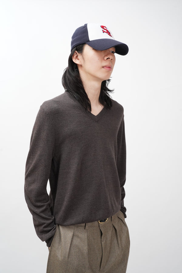 "Brooks Brothers" -Saxxon Wool V/N Knit Sweater-