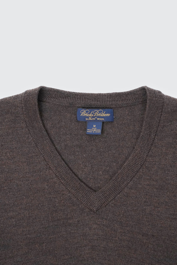 "Brooks Brothers" -Saxxon Wool V/N Knit Sweater-