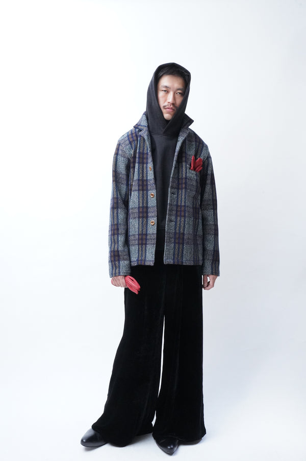 BLUE BROWN CHEQUERED WOOL JACKET