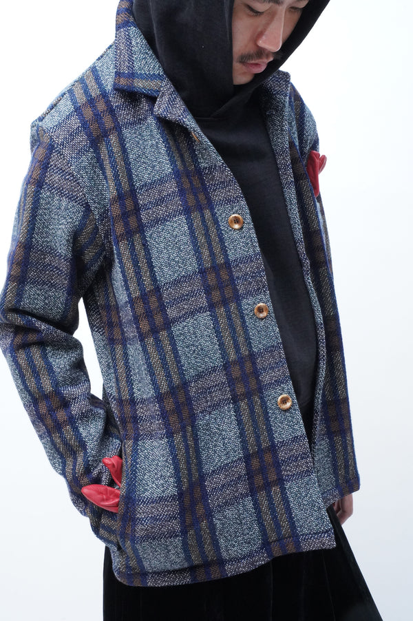 BLUE BROWN CHEQUERED WOOL JACKET