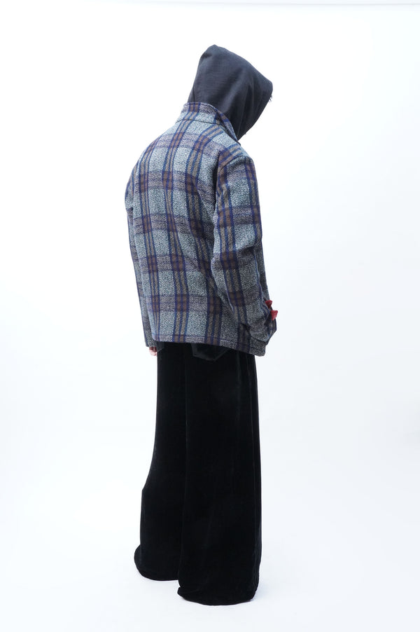 BLUE BROWN CHEQUERED WOOL JACKET