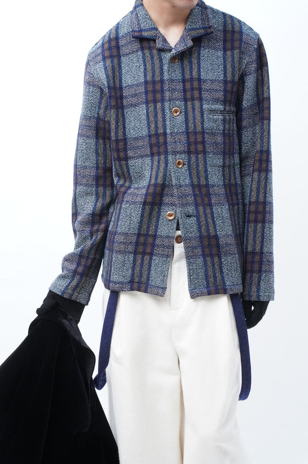 BLUE BROWN CHEQUERED WOOL JACKET