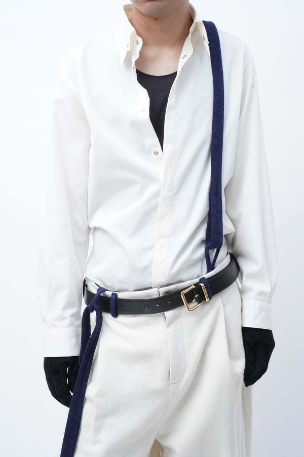 WHITE WOOL 1TUCK WIDE TROUSER WITH SUSPENDER