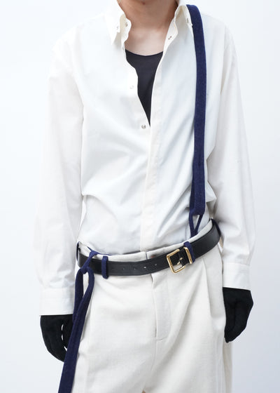 WHITE WOOL 1TUCK WIDE TROUSER WITH SUSPENDER