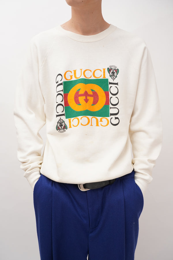 80's Bootleg "GUCCI" -Logo Printed Raglan Sweat-