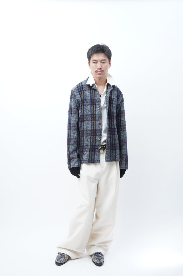 BLUE BROWN CHEQUERED WOOL JACKET