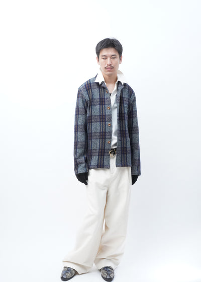 BLUE BROWN CHEQUERED WOOL JACKET