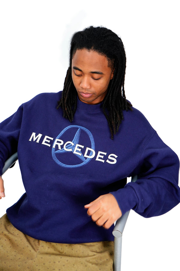 90's "FRUIT OF THE LOOM" -"MERCEDES" Logo Puff Print Crew Neck Sweat Shirt-
