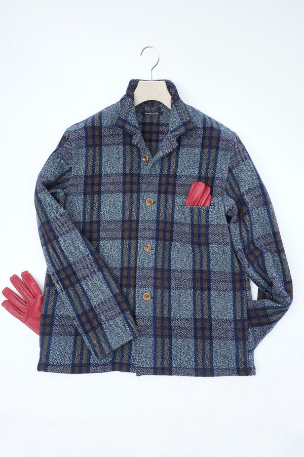 BLUE BROWN CHEQUERED WOOL JACKET