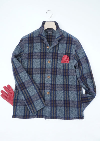 BLUE BROWN CHEQUERED WOOL JACKET