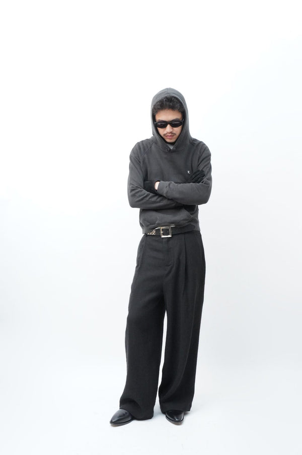 -WASHED WOOL 1TUCK WIDE TROUSERS-