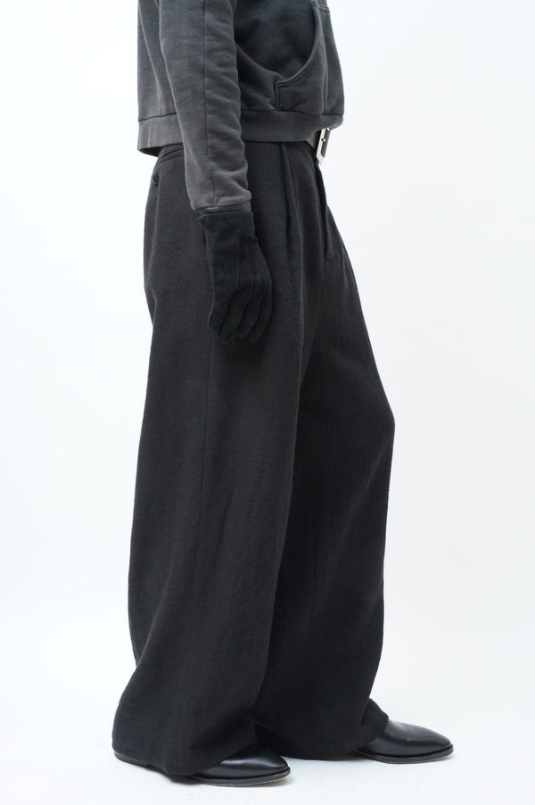 -WASHED WOOL 1TUCK WIDE TROUSERS-
