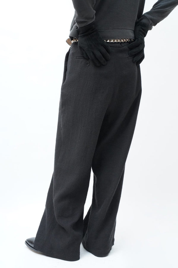 -WASHED WOOL 1TUCK WIDE TROUSERS-