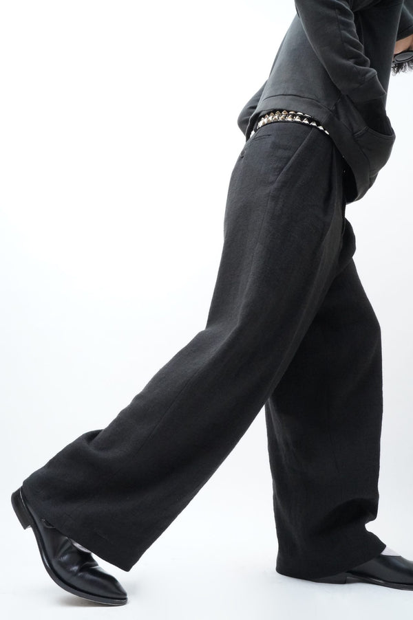 -WASHED WOOL 1TUCK WIDE TROUSERS-