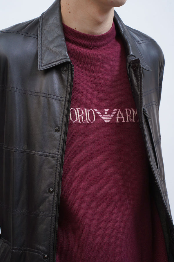 90's "EMPOLIO ARMANI" -Logo Design C/N Cotton Knit Sweater-