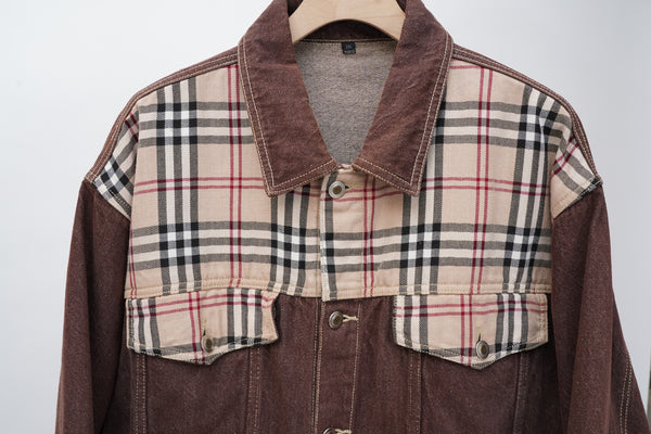 "Unknown" -Denim/Tartan Trucker Jacket-