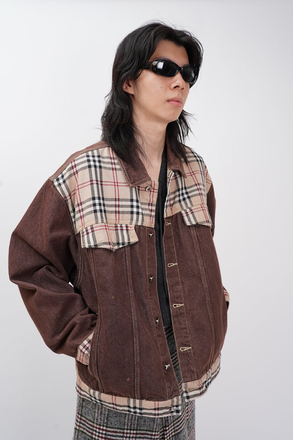 "Unknown" -Denim/Tartan Trucker Jacket-