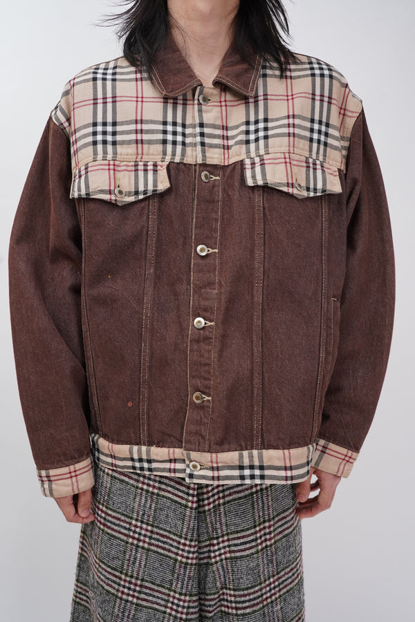 "Unknown" -Denim/Tartan Trucker Jacket-