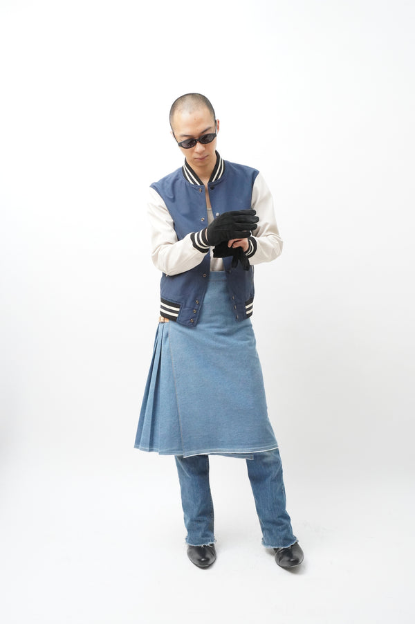 "COACH" -Leather Sleeve Stadium Jacket-