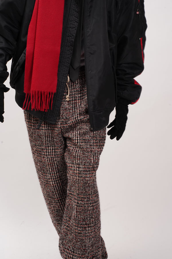 BLACK RED GRAY WOOL DRAWSTRINGS 2TUCK TROUSERS