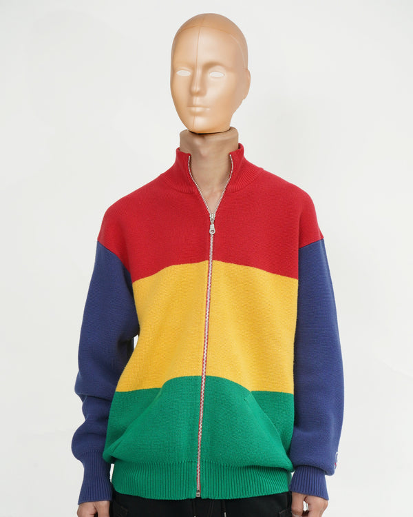 90's "RALPH LAUREN" -"RL-92" Multi Color Cotton Knit Zip Cardigan-