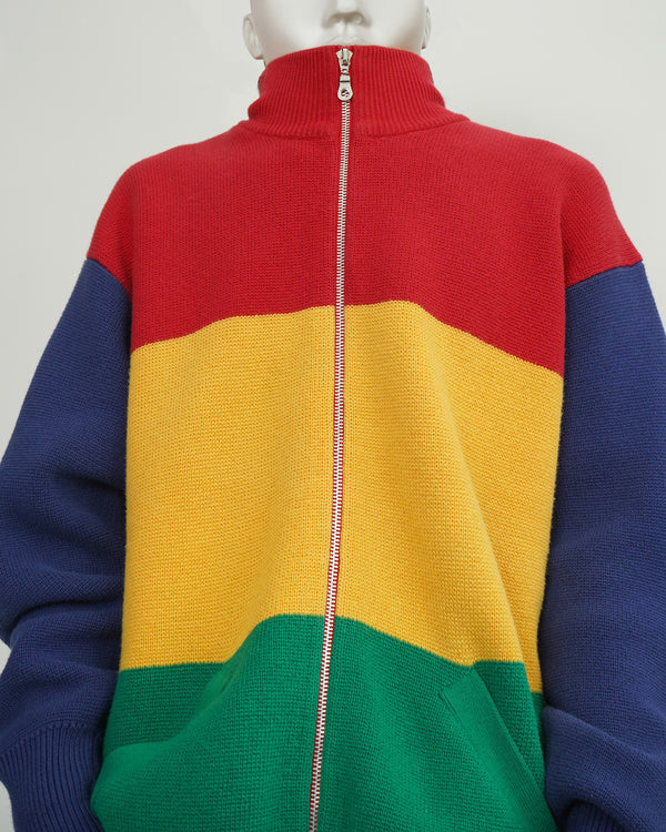90's "RALPH LAUREN" -"RL-92" Multi Color Cotton Knit Zip Cardigan-