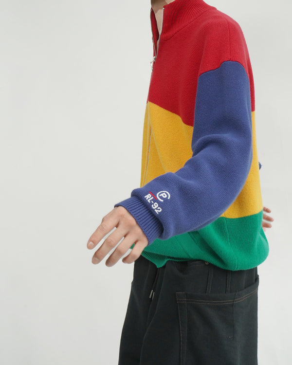 90's "RALPH LAUREN" -"RL-92" Multi Color Cotton Knit Zip Cardigan-