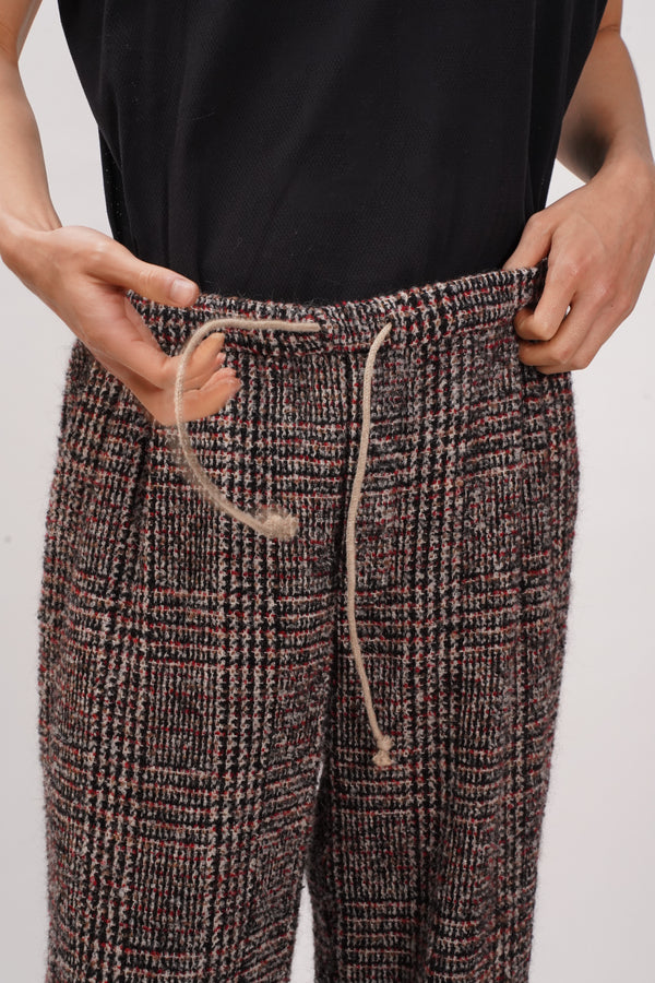 BLACK RED GRAY WOOL DRAWSTRINGS 2TUCK TROUSERS