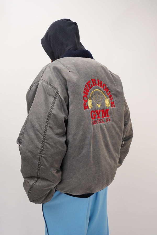 "S.E.I. co." -"POWER HOUSE GYM" Logo Embroidery Flight Jacket-