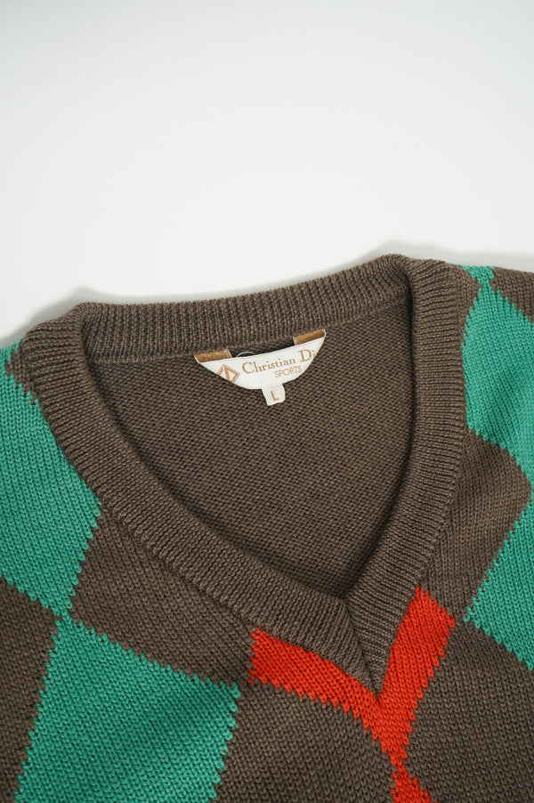 80`s "CHRISTIAN DIOR" -Wool V/N Knit Sweater-