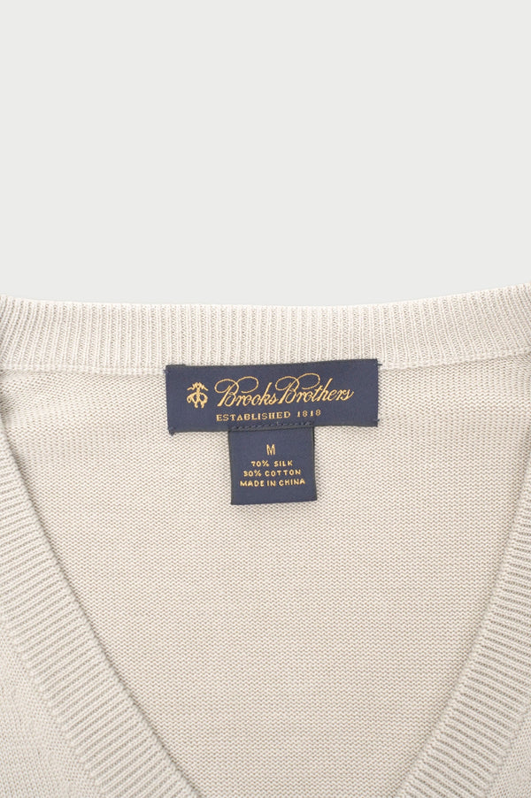 "Brooks Brothers" -SILK/COTTON V/N Knit Sweater-