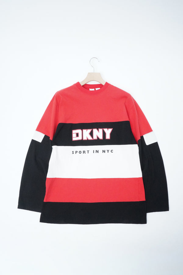 2000's "DKNY" -Logo Printed L/S Football Tee-
